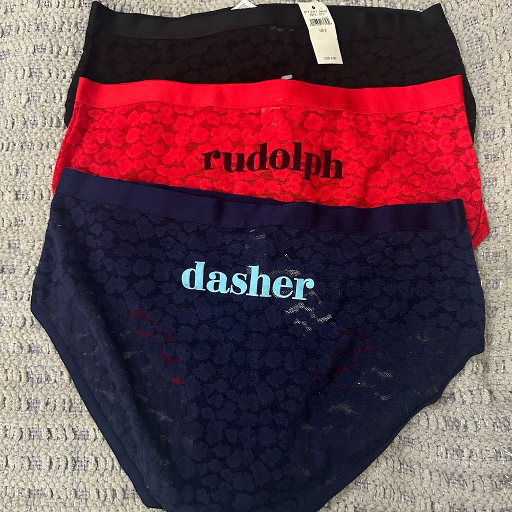 Aerie Lace Panties Lot of 3 Pair 2 Holiday & 1 Solid Size Small - Picture 2 of 5